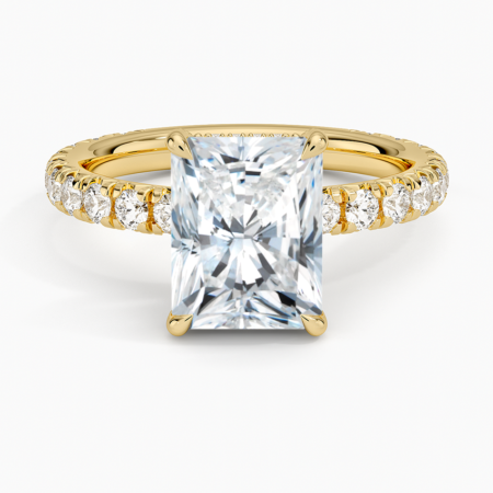 Radiant Affection 14k Yellow Gold, 2 Carat Emerald Lab Grown